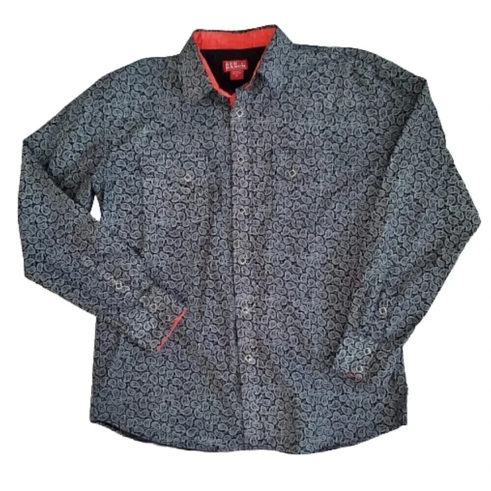 Women's RED RANCH Black White Paisley Diamond Pearl Snap SZ XL Extra Large Rodeo